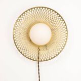 Mid-Century Intricate Wall Lamp in Brass and Opaline Glass, 1950s