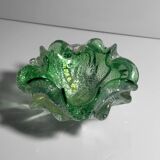 Green Silver leaf particles ash tray by Barovier Toso Murano