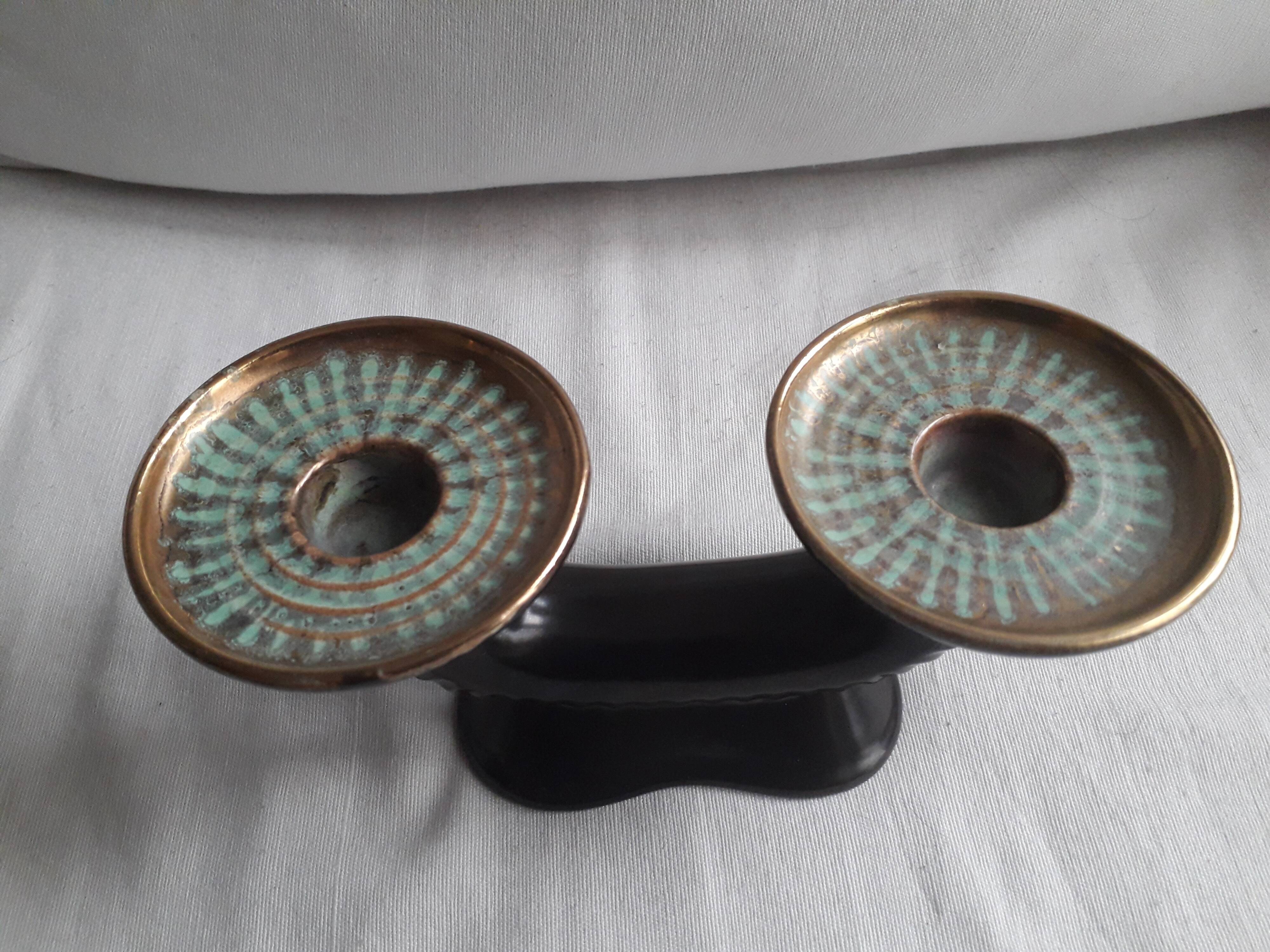 Vintage candle holder with 2 branches in Vallauris ceramic