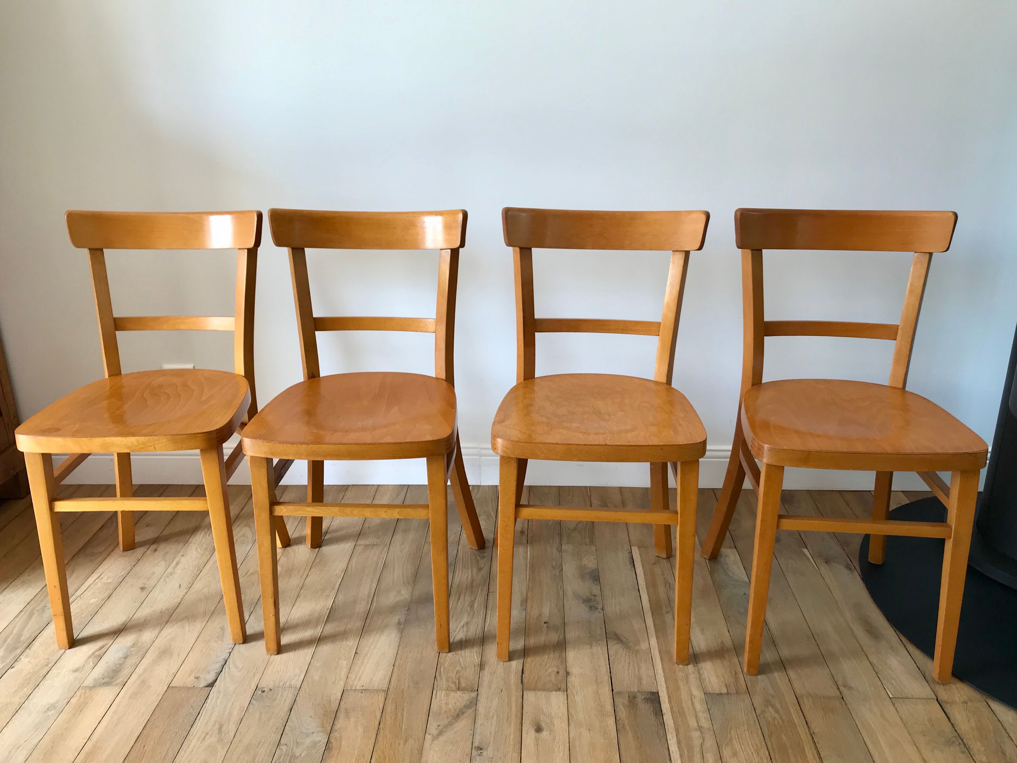 set of 4 Thonet bistro chairs in curved wood honey Mid-Century 50s