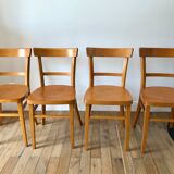 set of 4 Thonet bistro chairs in curved wood honey Mid-Century 50s