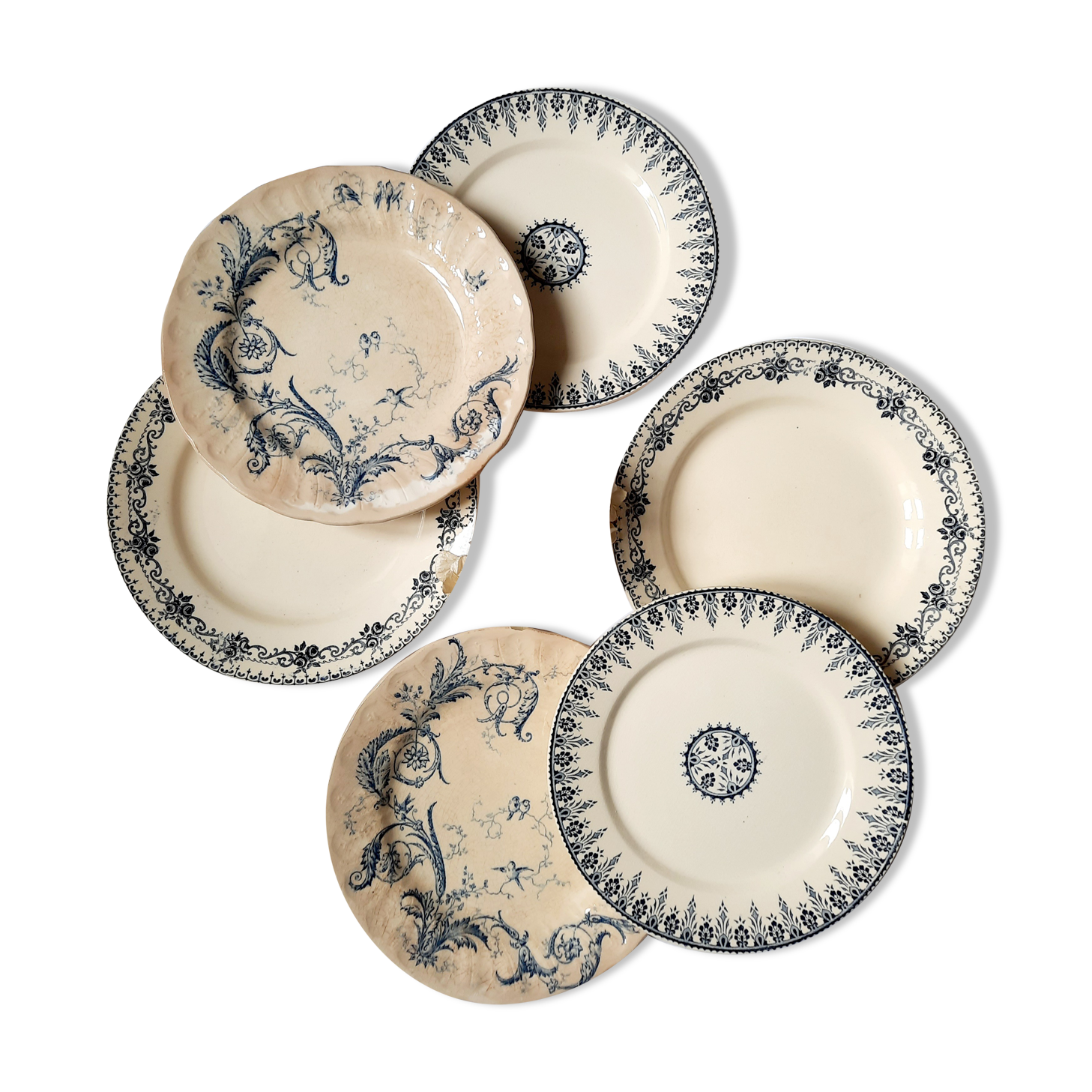 Antique dessert plates mismatched iron earth