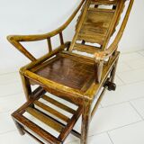 Antique chinese handcrafted bamboo lounge chair, 1900