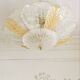 Vintage Murano chandelier/ceiling light with 16 white and amber leaves.