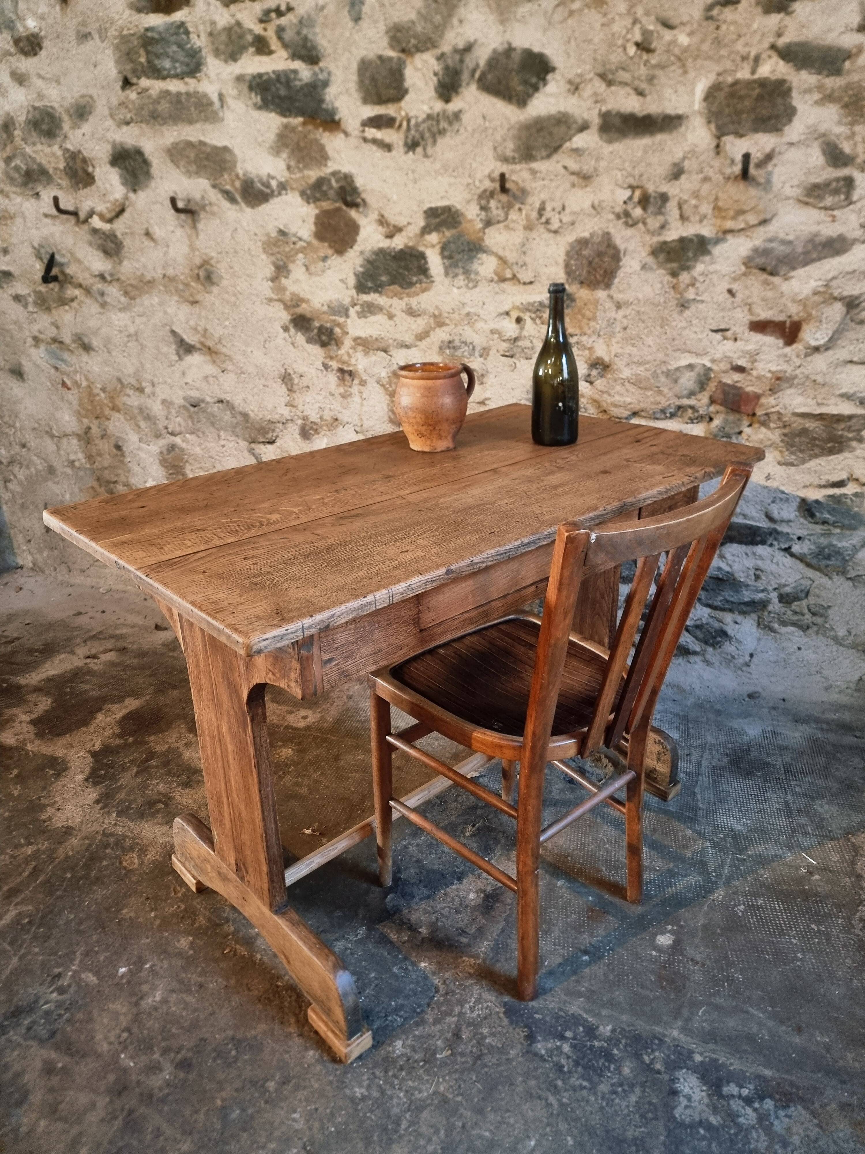 Antique trestle table in oak – France early 20th century – 110 cm