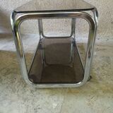 Trolley, hifi table. Smoked silver metal glass 60's