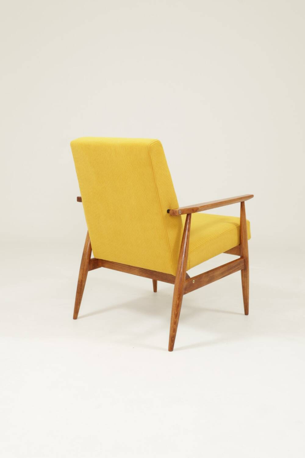 Fauteuil vintage jaune velours côtelé Scandinavian design by H.Lis