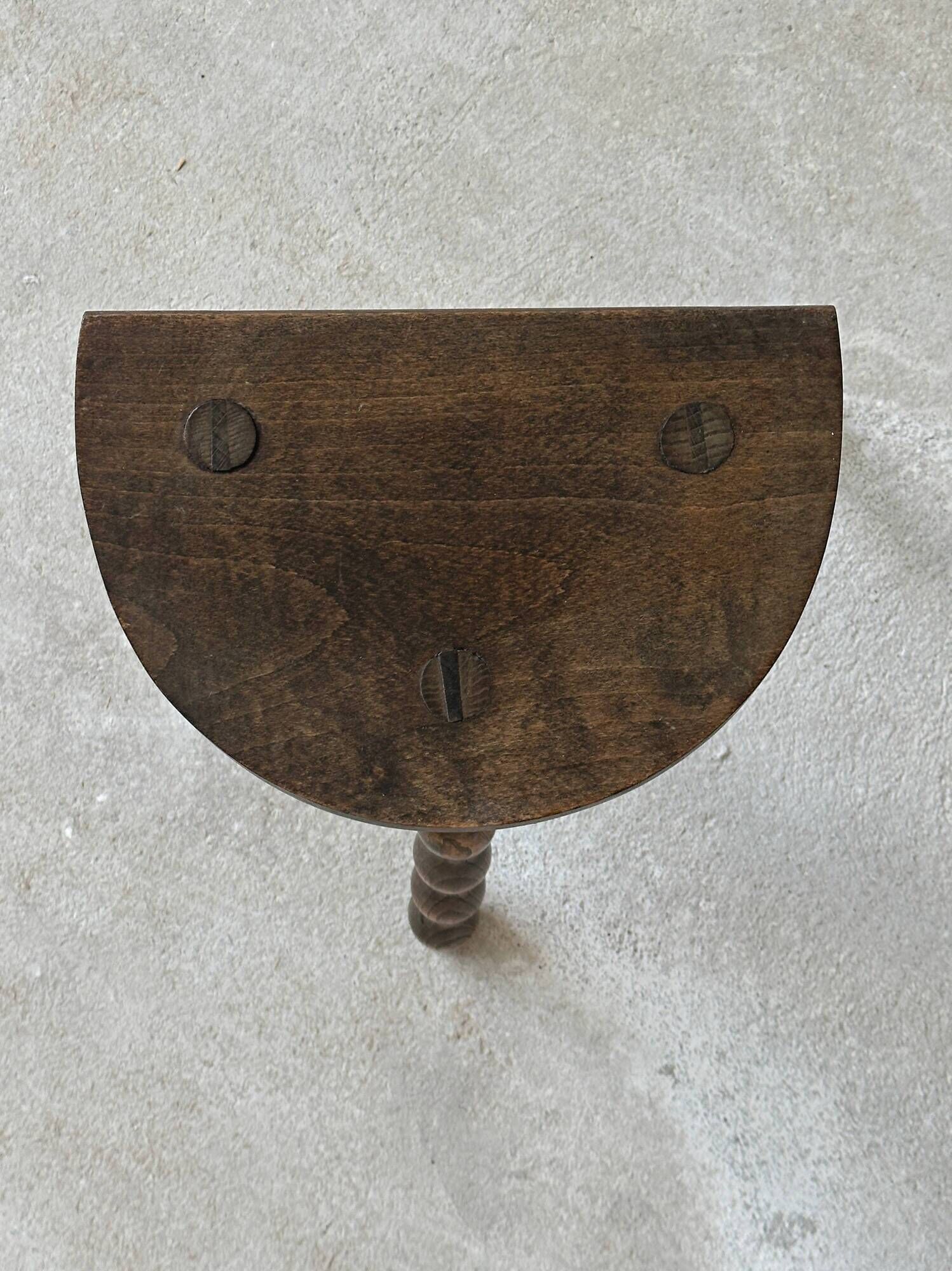 vintage French farm stool in turned wood
