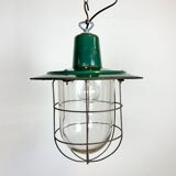 Industrial green enamel cage pendant light, 1960s