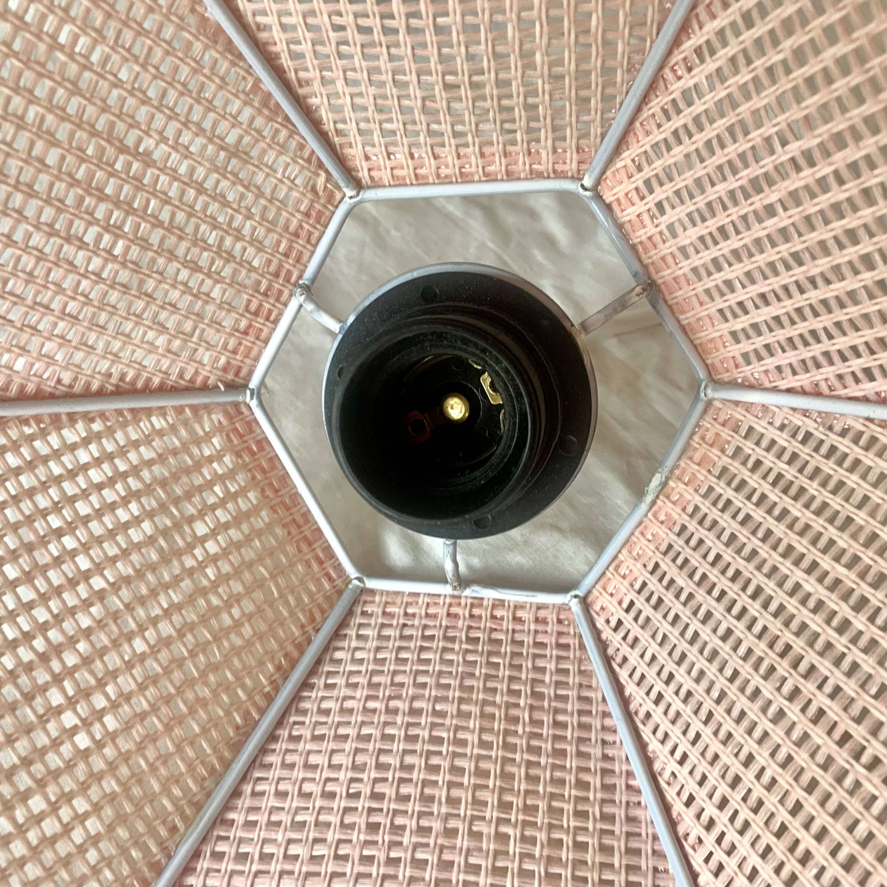 Vintage cane pendant light - pink rope