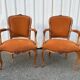 Pair of Louis XV style armchairs in ochre velvet