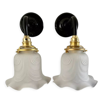 Pair of new electrified Art Deco wall lamps