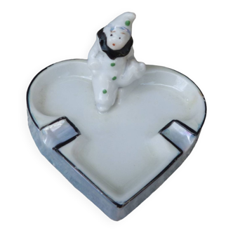 Vintage white and blue porcelain ashtray made in Japan Pierrot Clown