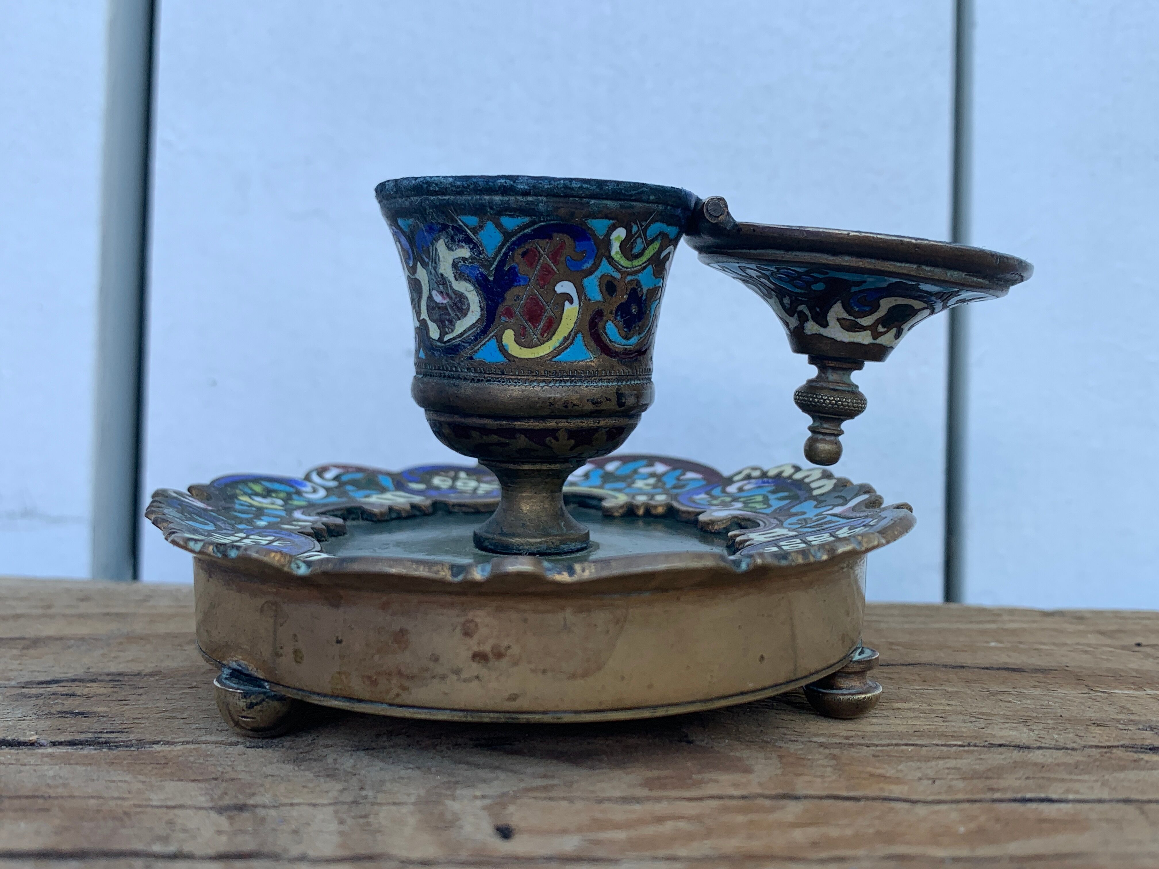 Bronze inkwell, cloisonné enamels, Napoleon III era