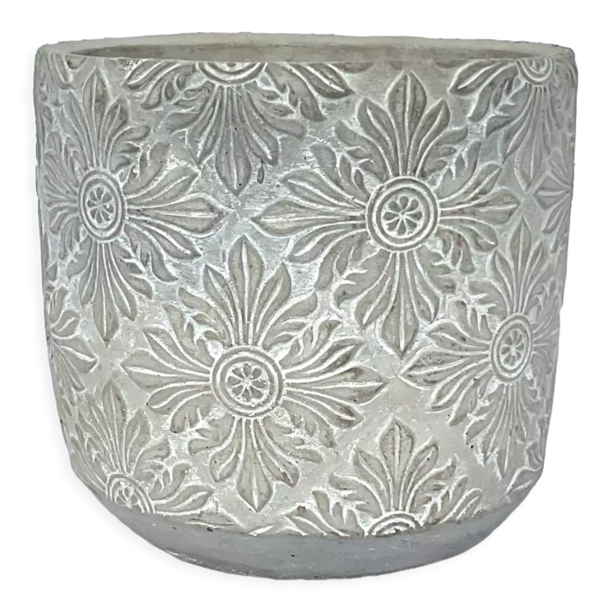 Cache-pot gray decoration in relief
