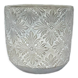 Cache-pot gris décor en relief