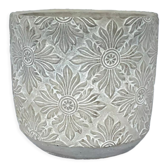 Cache-pot gris décor en relief