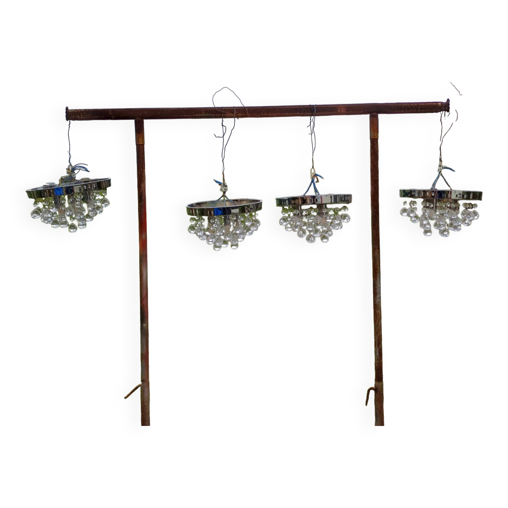 4 Suspensions Vintage Chrome et Pampilles
