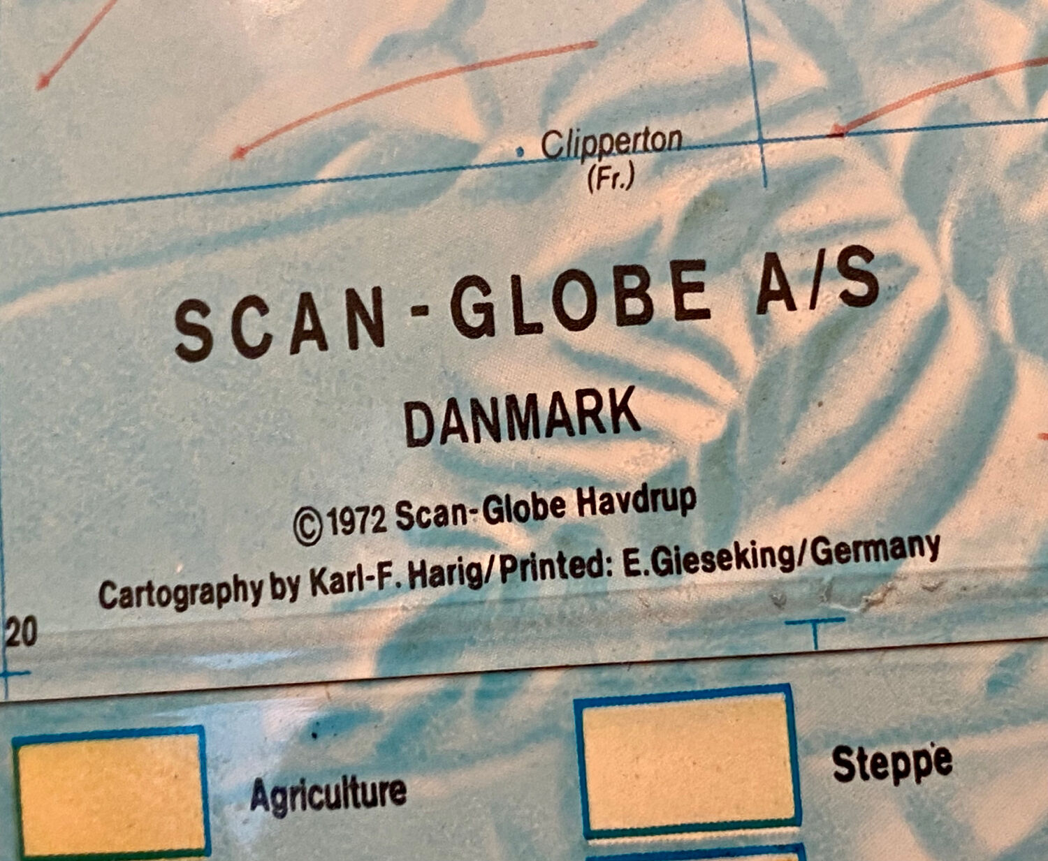 World map lamp Scan-globe Denmark vintage 1972 swivel & tiltable