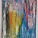 Multicoloured abstract table blue yellow pink 46x38 cm painting signed