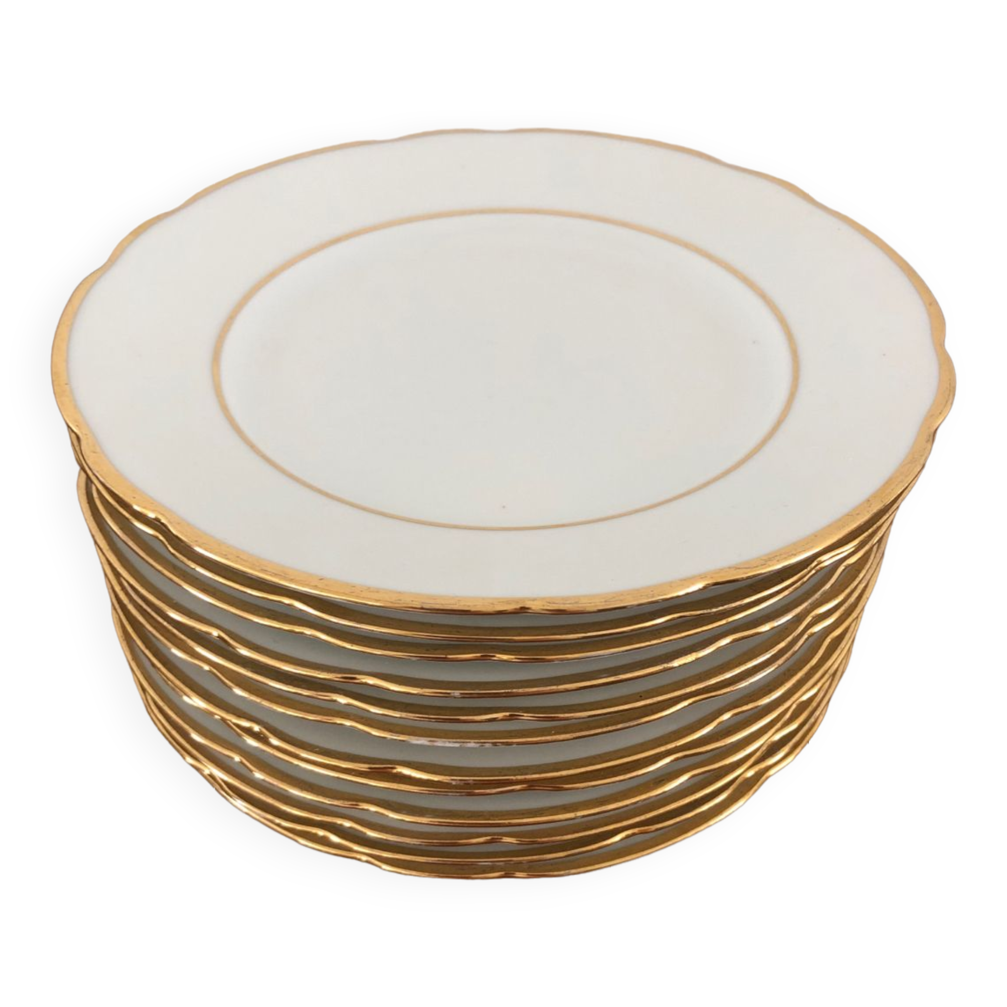 12 white porcelain dessert plates from Limoges CG Cie