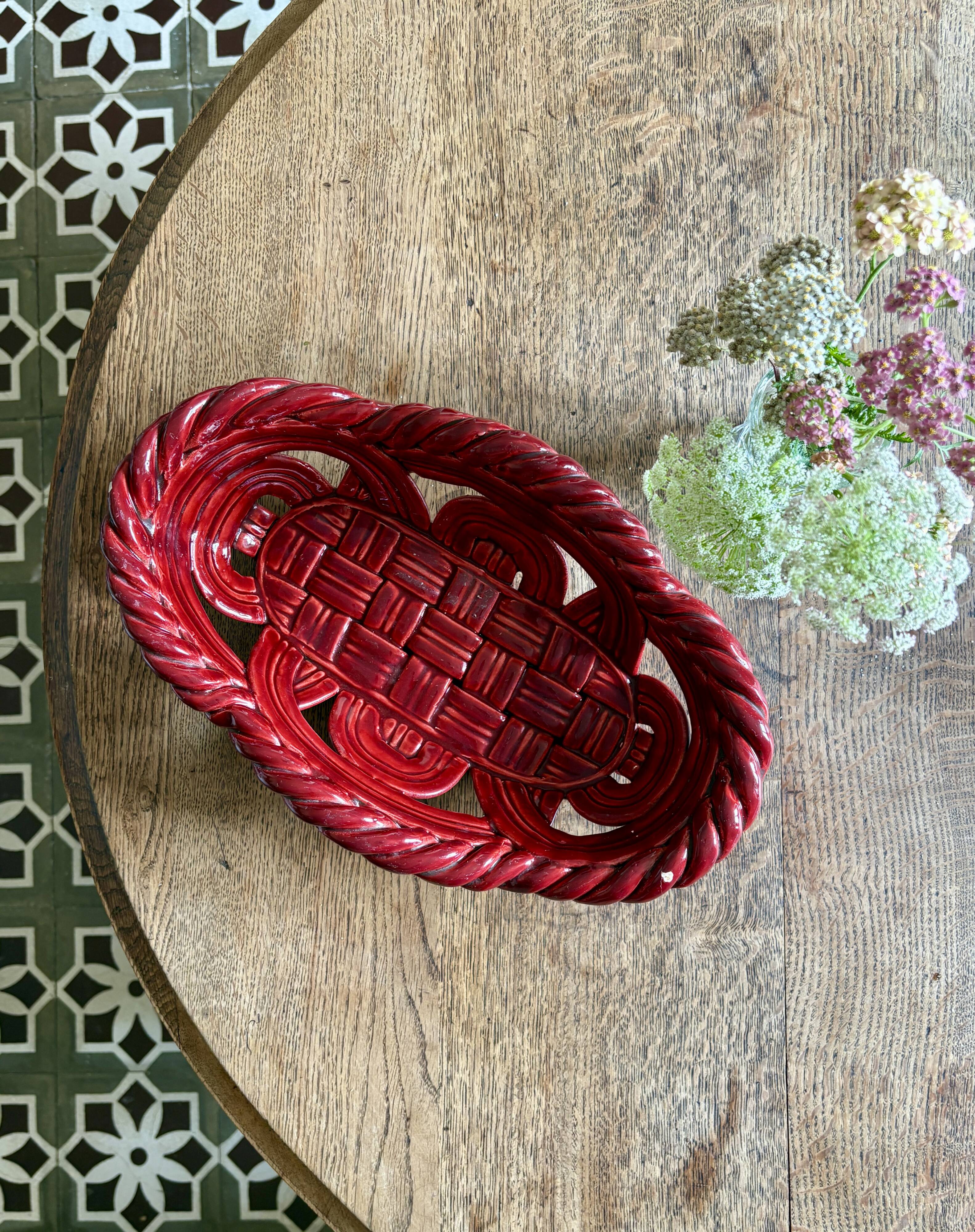 Vintage red ceramic basket