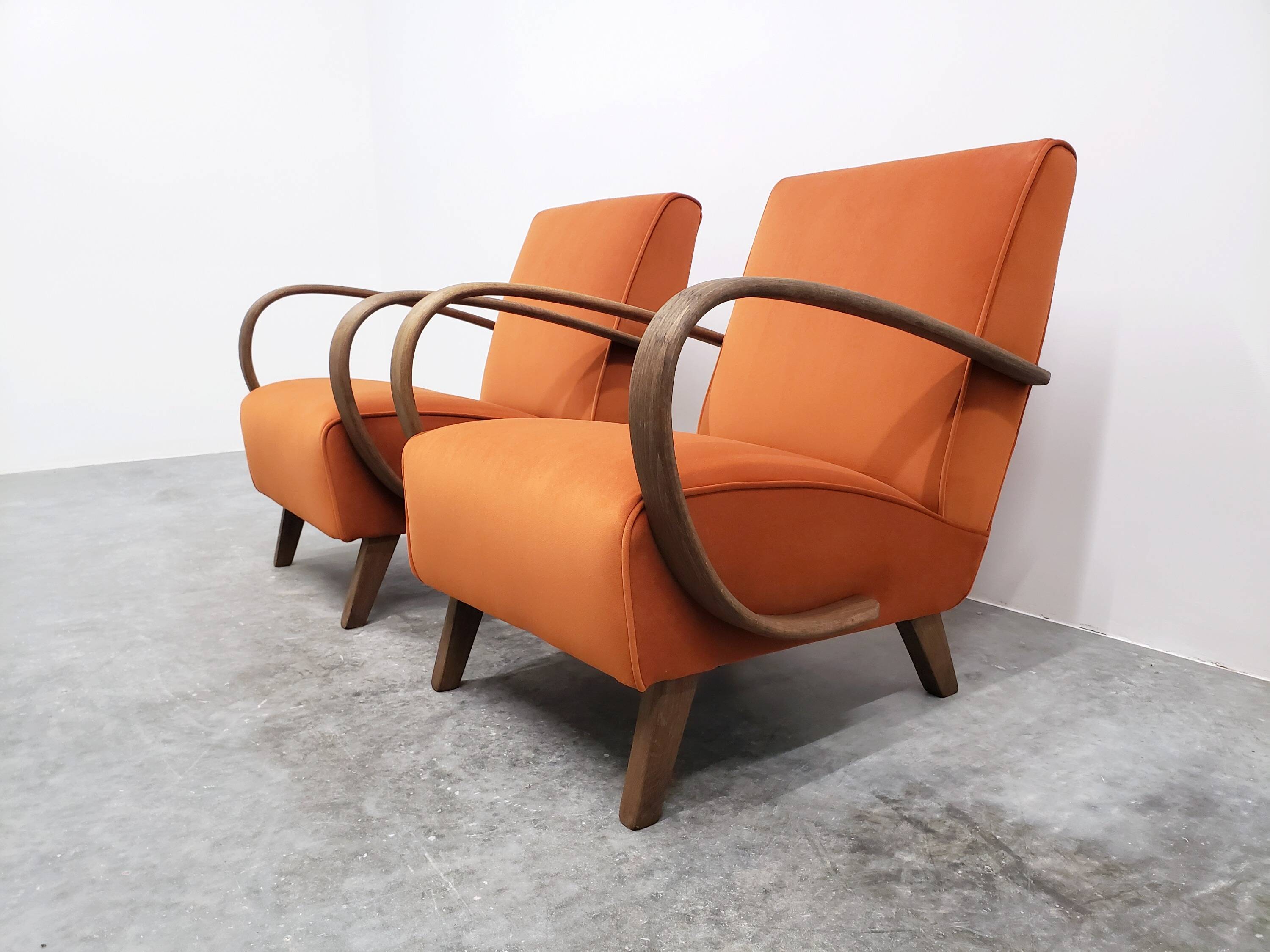 1930 Jindrich Halabala Bentwood Armchair in Rusty Orange Velvet