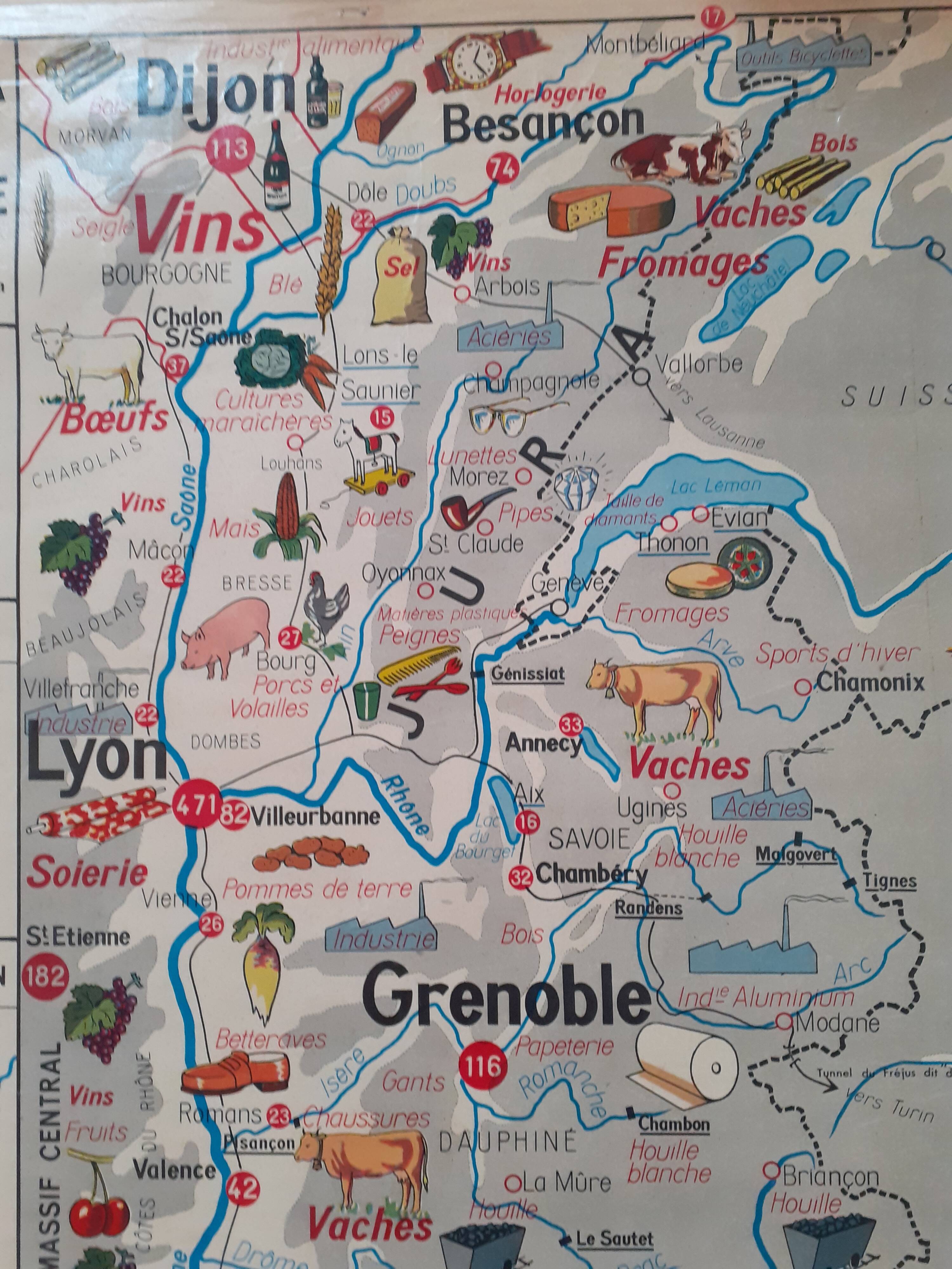 Educational map Aquitaine Basin Pyrenees Jura Alpes Rhone Valley