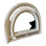 Vintage rattan mirror half moon white