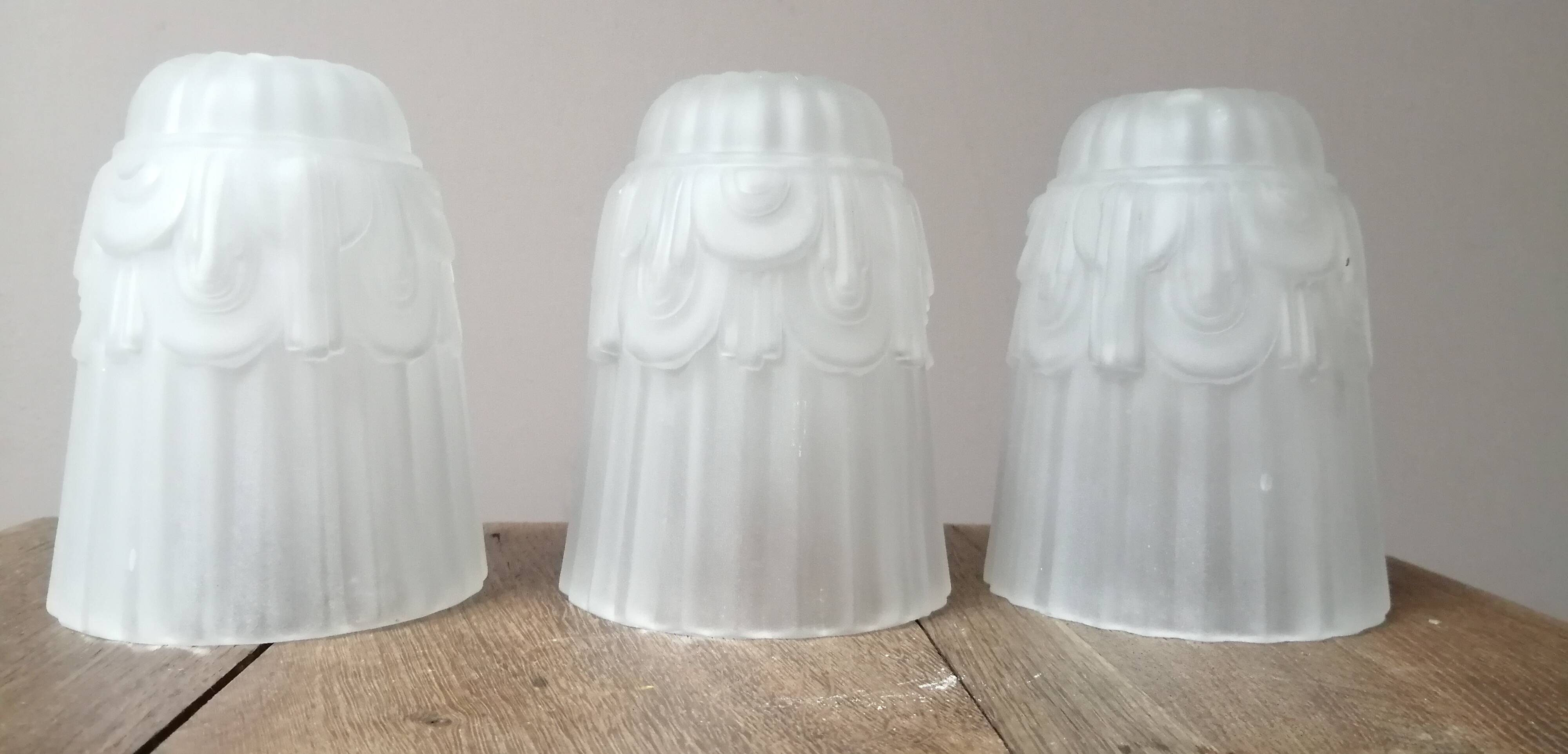 Set of 3 Art Deco frosted glass tulips