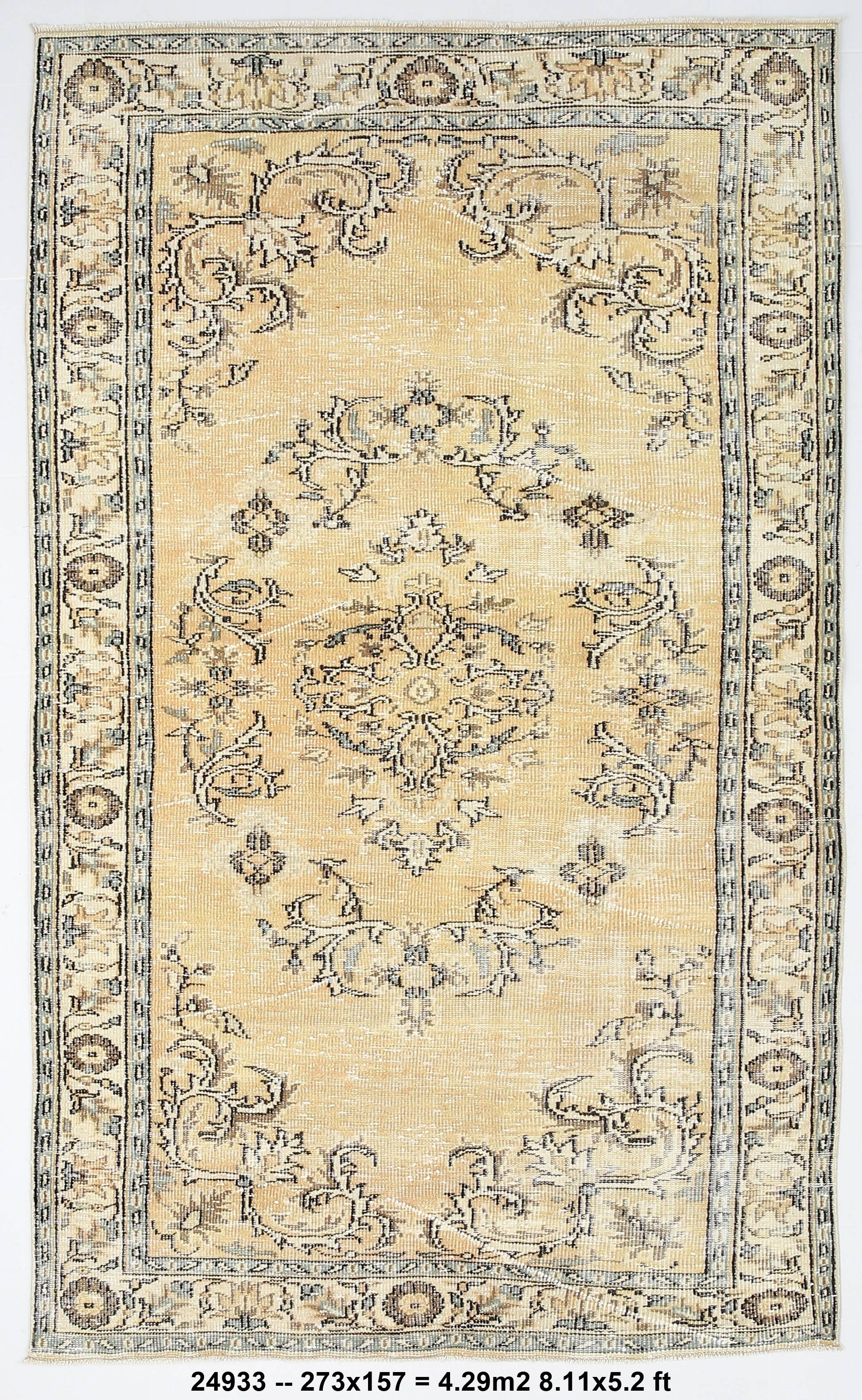 5x9 Vintage Yellow & Green Oriental Turkish Rug, 157x273Cm