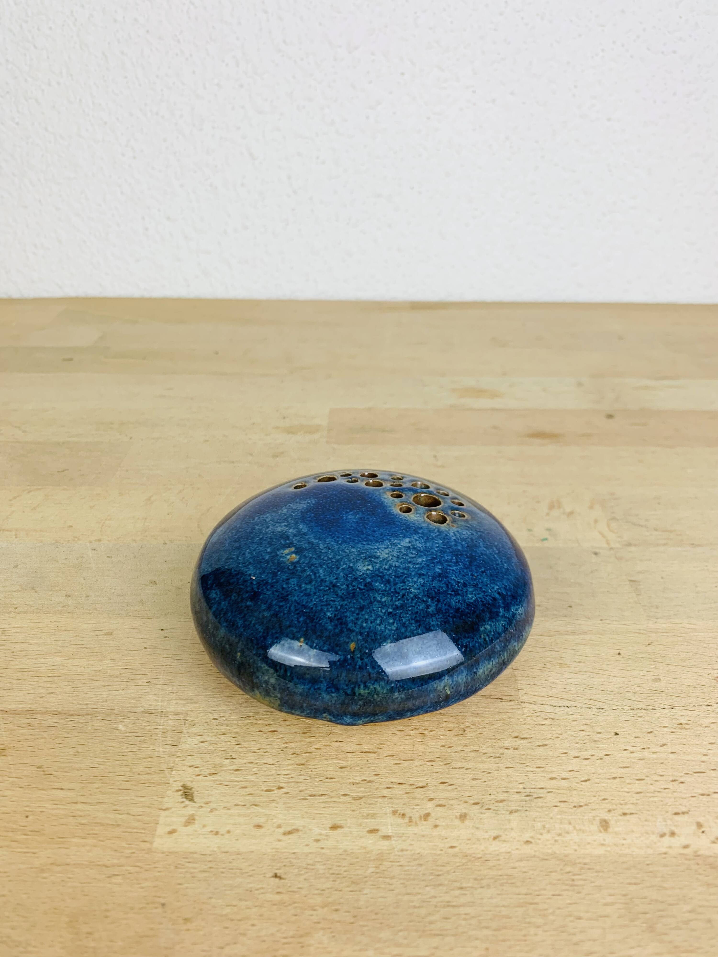 Blue ceramic flower spike ball vase, 7 soleils workshop