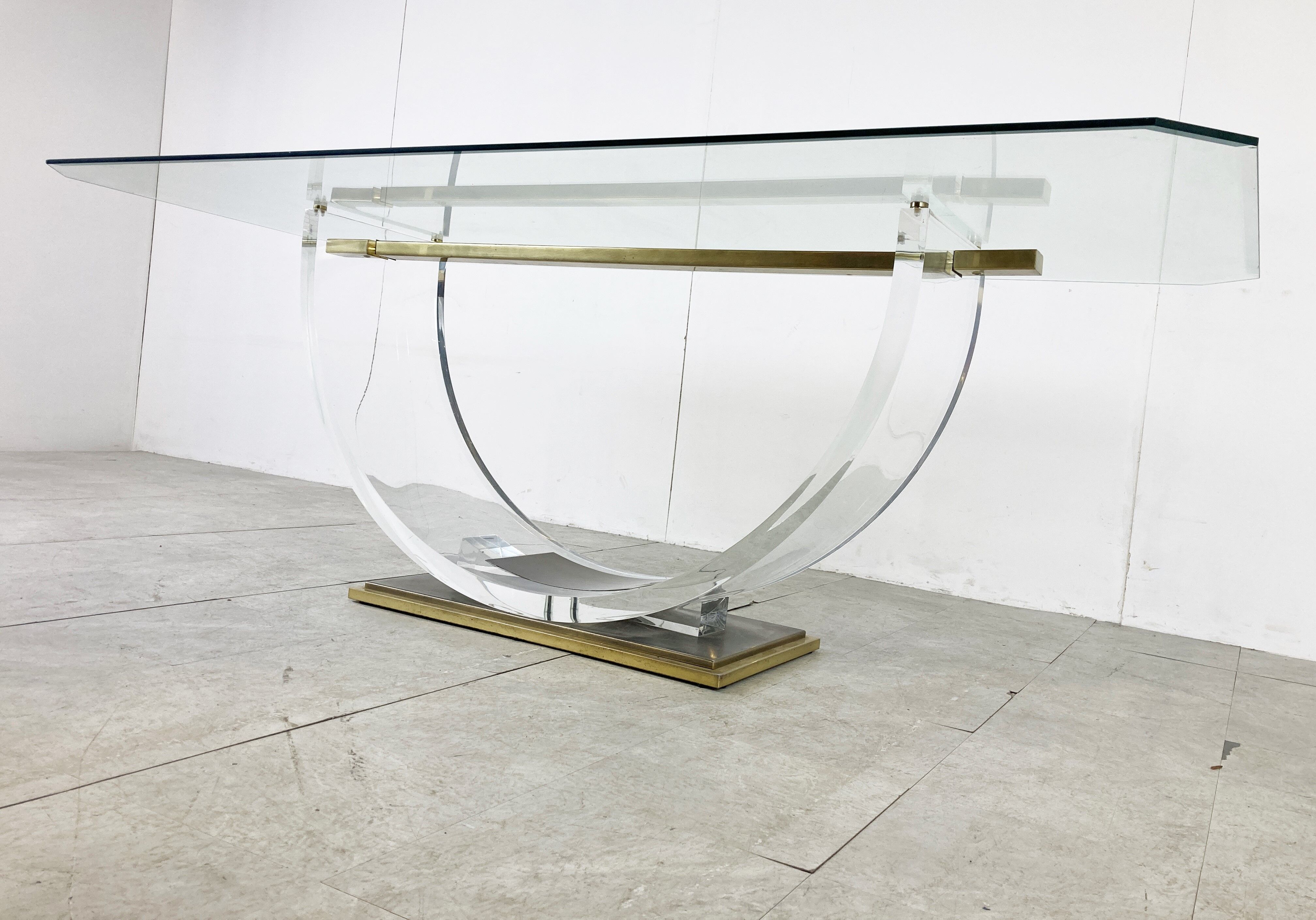 Vintage lucite and brass dining table, 1970s