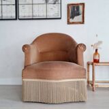Fauteuil crapaud velours beige doré