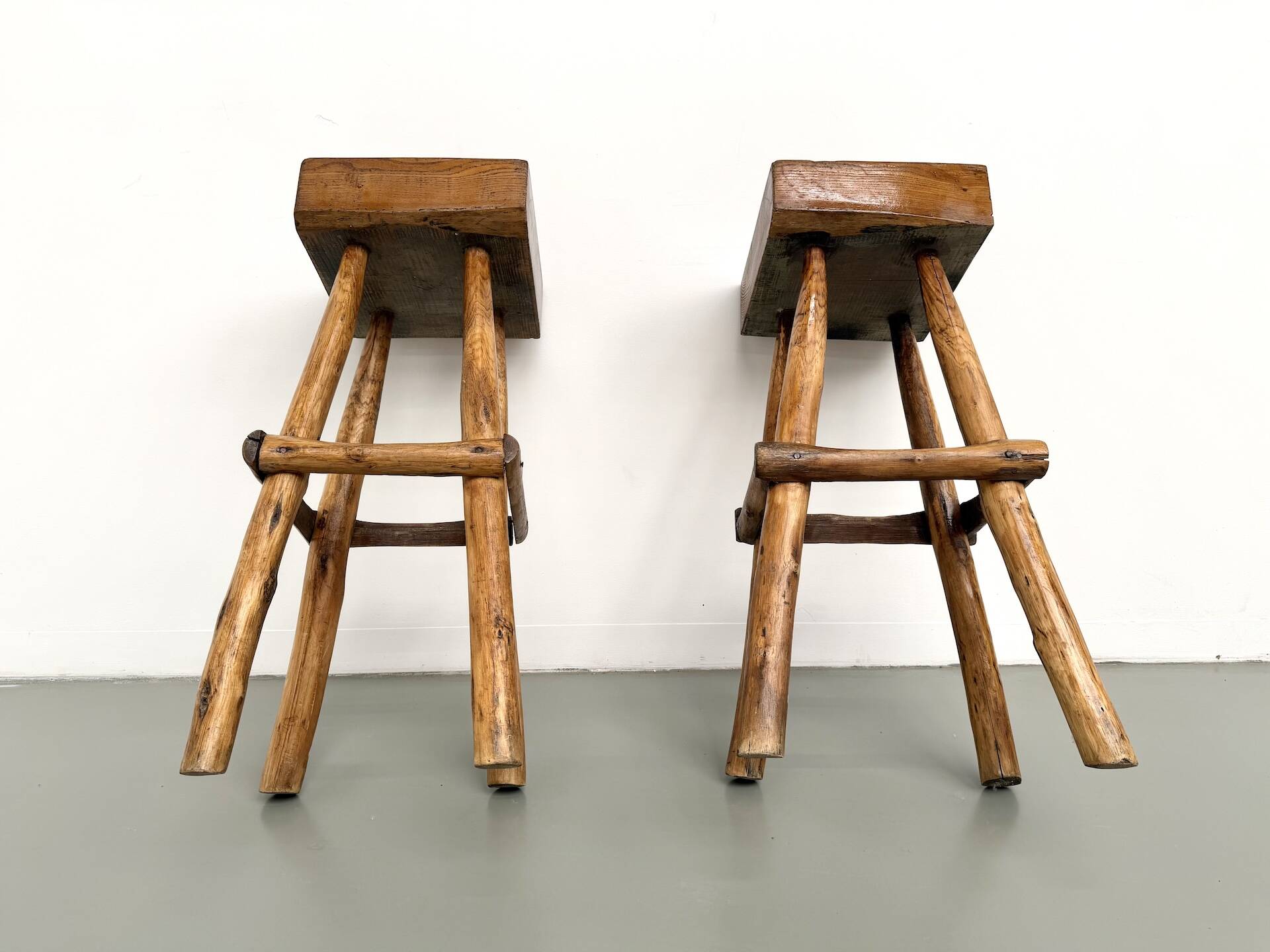 Pair of brutalist bar stools, France, 1950s