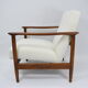 Fauteuil vintage original restauré poil de bras, designer E. Homma, années 1960, blanc bouclé