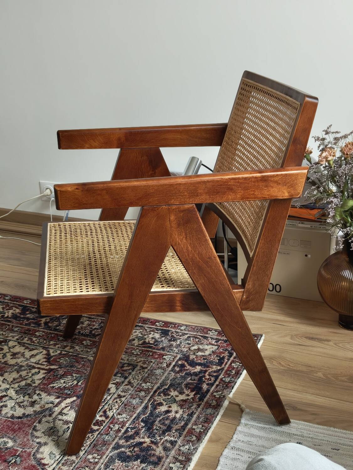 Scandinavian armchair in rattan & solid birch – Swedish vintage