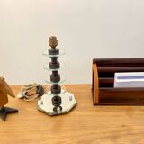 Art deco mirror glass & wood lamp base modernist design