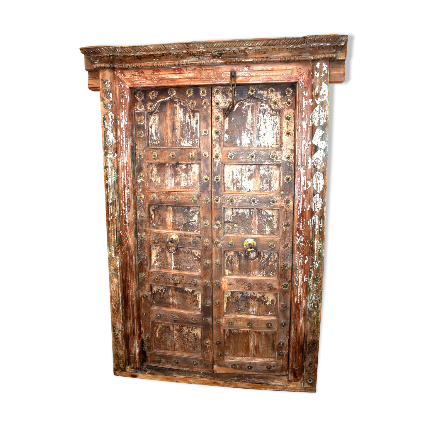 Old antique Indian door from Rajasthan made of old teak wood - functional