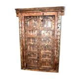Old ancient indian door of Rajasthan in old teak wood - functional