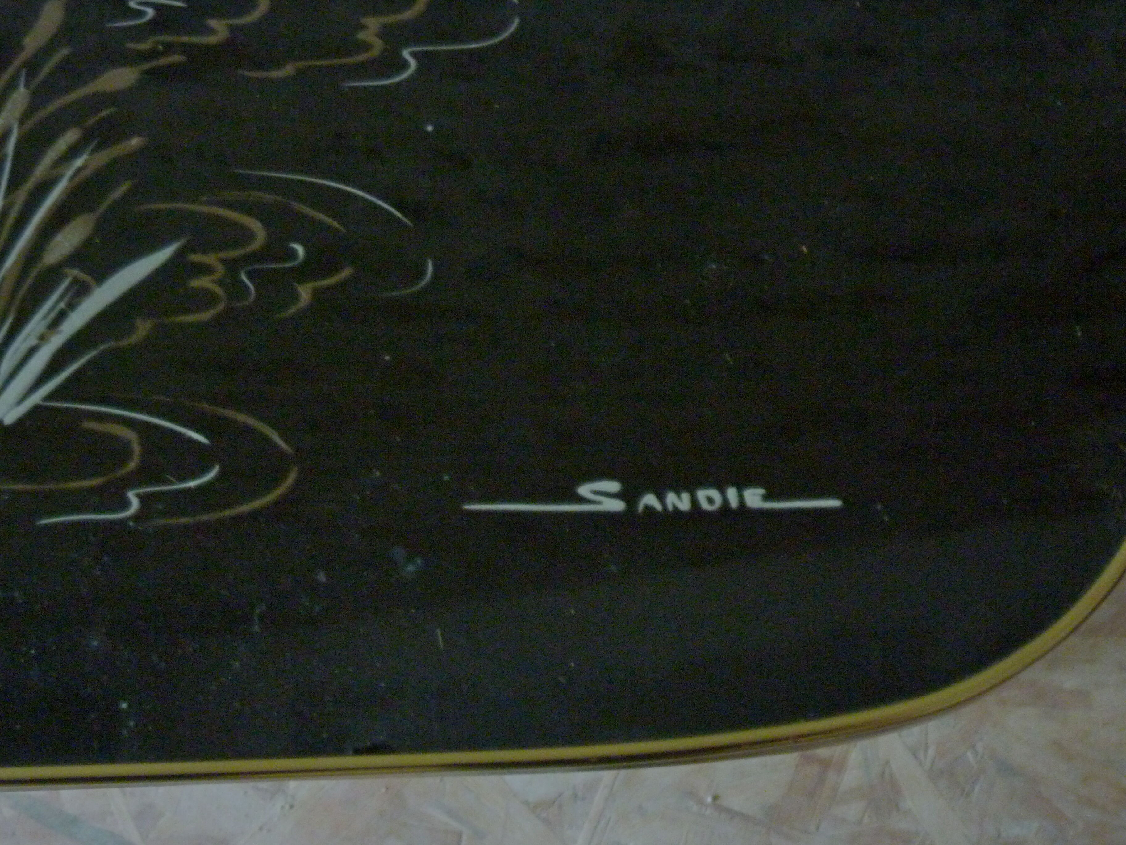 Table basse décor oiseaux bleus, années 60-70