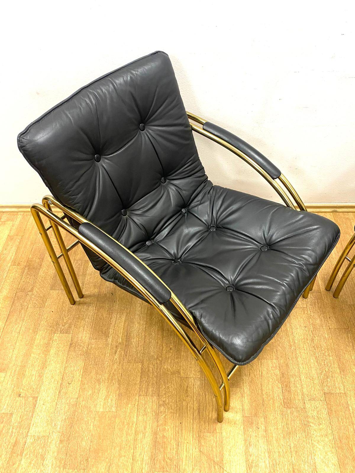 Vintage Leather and Metal Armchairs, 1990s, Set of 2