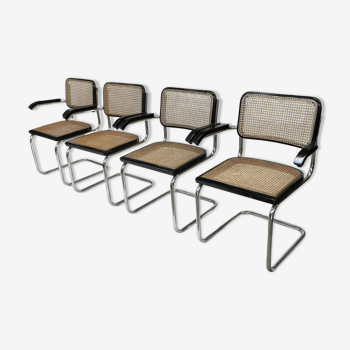 Set of 4 chairs model B64 Cesca with armrests in Black and Chrome