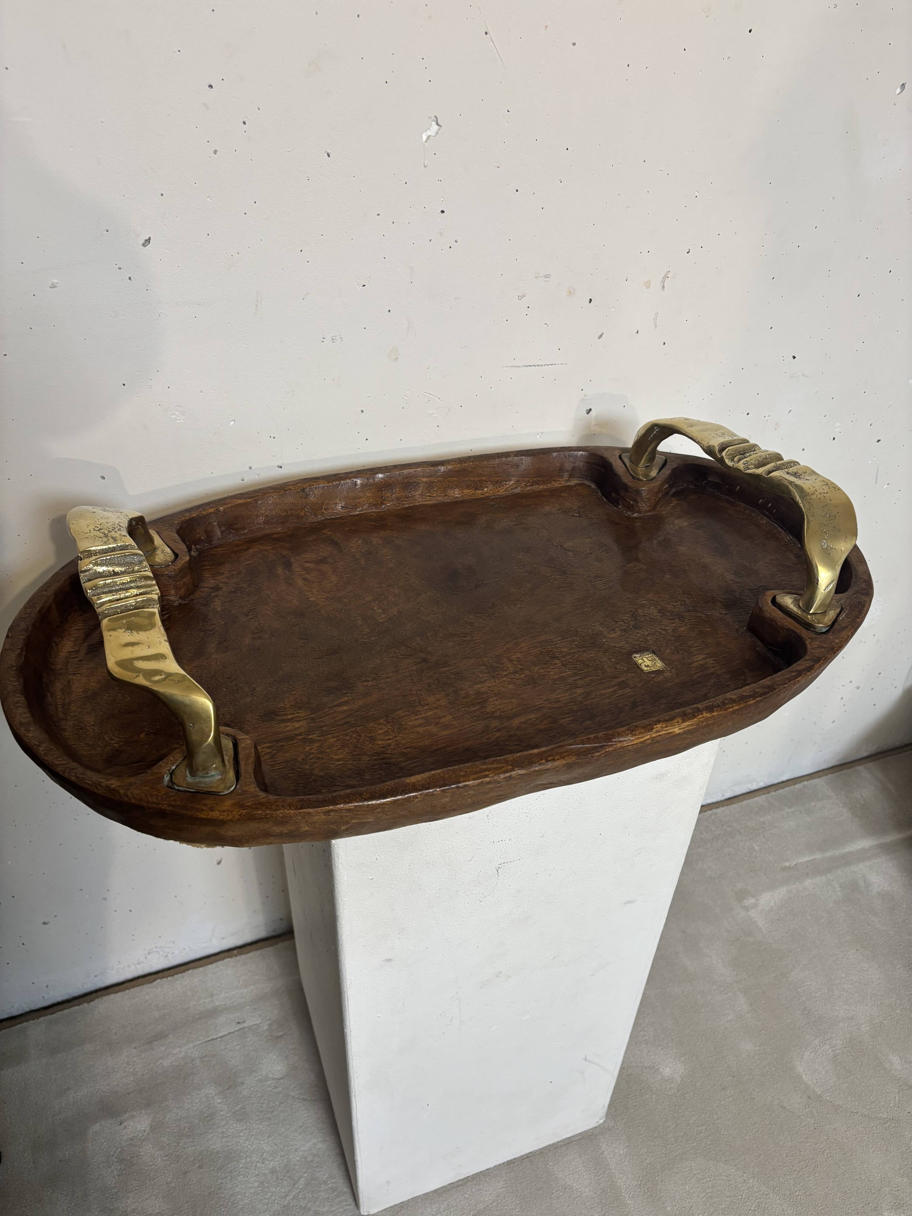 David Marshall wood and brass tray