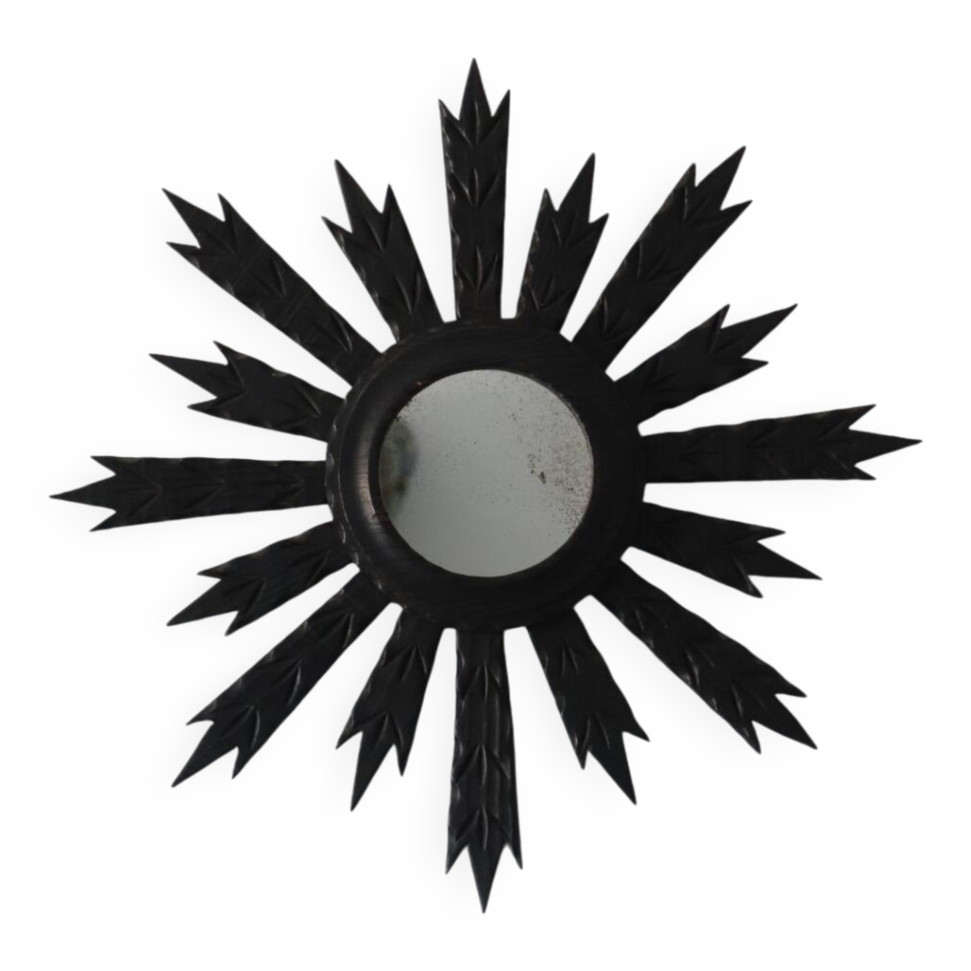Antique black wooden sun mirror