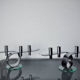 Pair of space-age 4-flame candlesticks, glass and metal, Germany, 1980