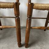 5 oak and straw chairs