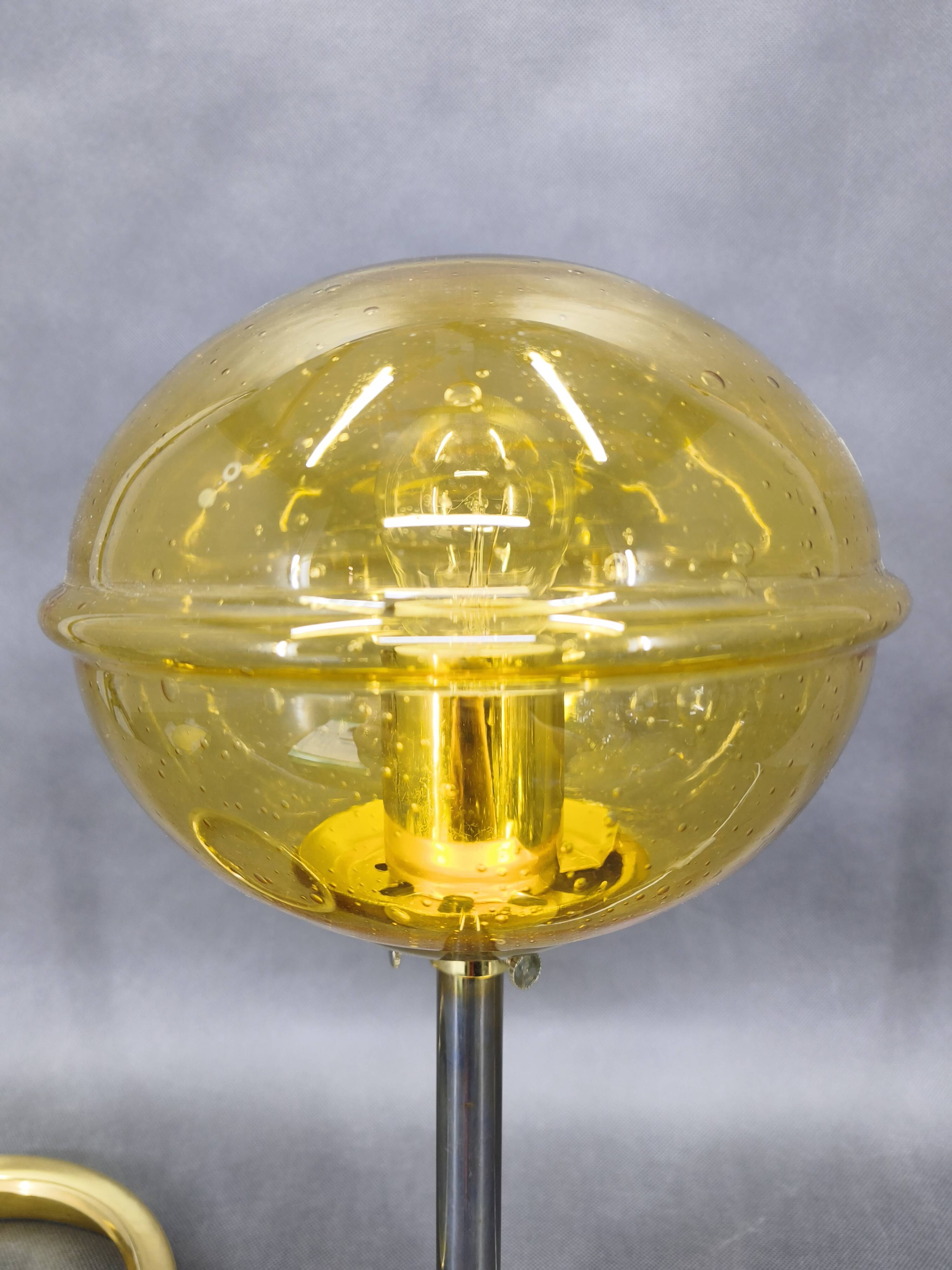 1970s Space Age Table Lamp Brass Glass Kamenický Šenov