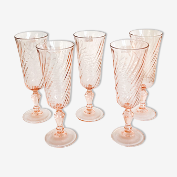 Set of 5 Rosaline arcoroc champagne flutes from Luminarc