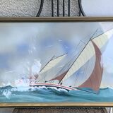 Marine painting, sailboat signed Dorvom, framed, vintage